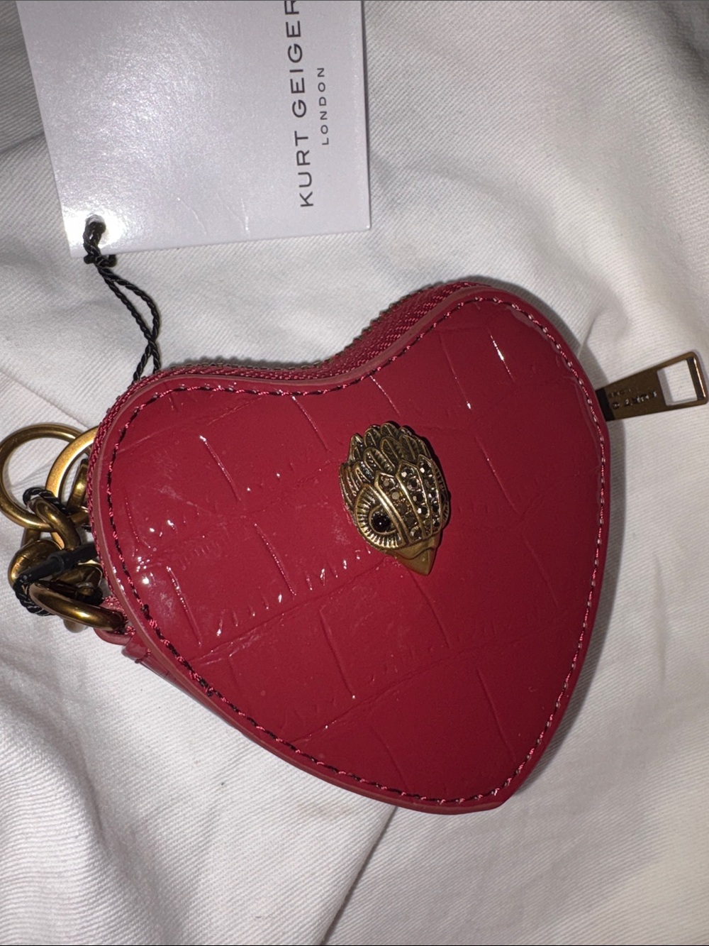 Kurt Geiger Red Heart Coin Pouch with Eagle Detail
